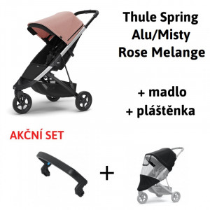 Kočárek Thule Spring Aluminum / Misty Rose Melange 2021 + madlo + pláštěnka